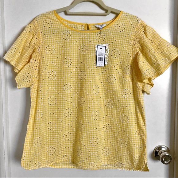 crown & ivy Tops - NWT Crown & Ivy Yellow Checkered Eyelet Top - Sz L